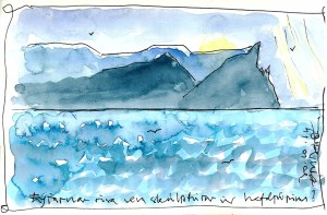 It was magnificient to stand on the deck in the strong wind and see the Faroeislands rise from the ocean.